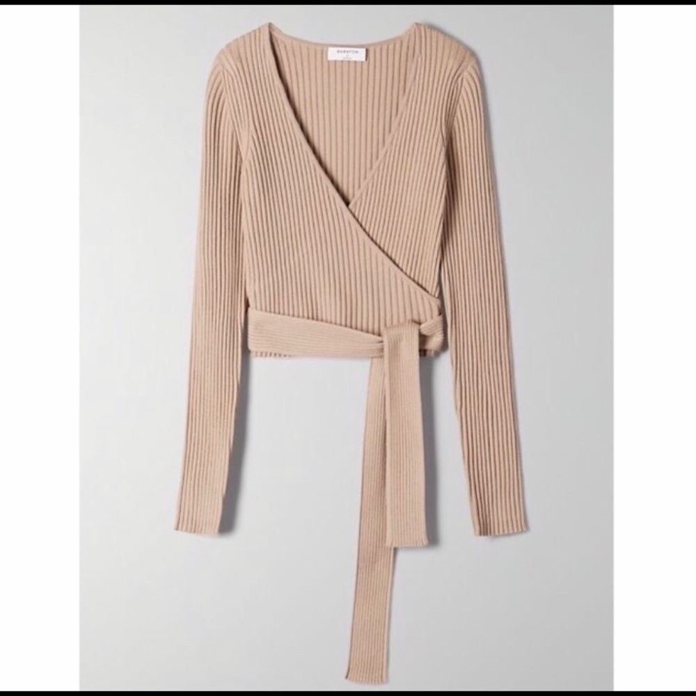 Aritzia Babaton Romeo Ribbed Crop Sweater in Tan
